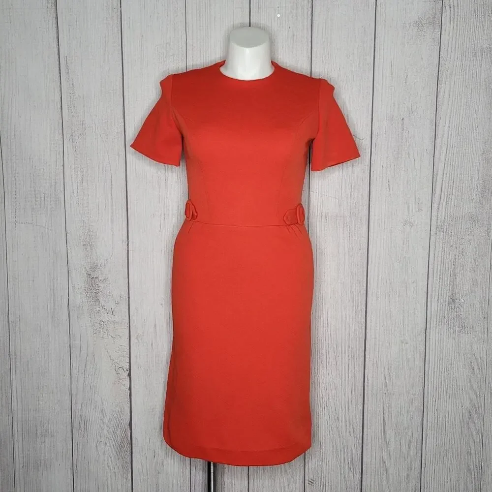 Vintage 70s California Sophoticates Orange Double Knit Polyester MCM Dress - Picture 2 of 6